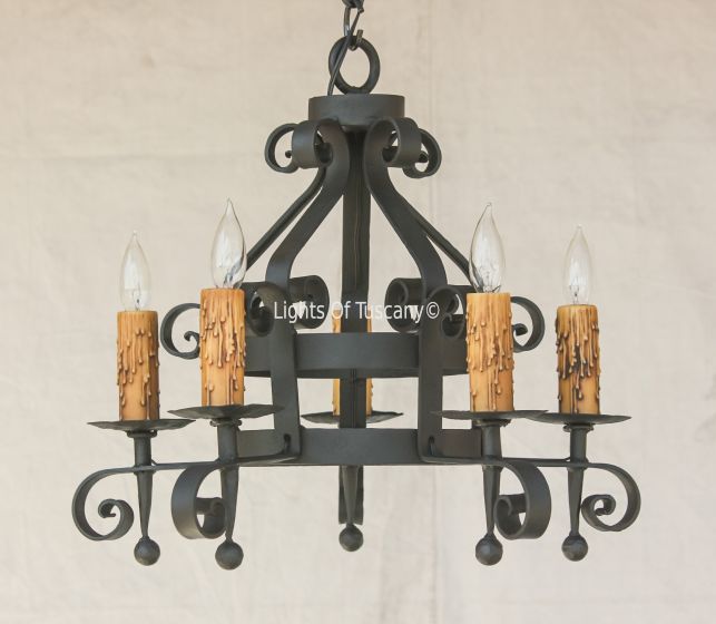 1270-5 Spanish Style Wrought Iron Chandelier Mediterranean Vintage Rustic