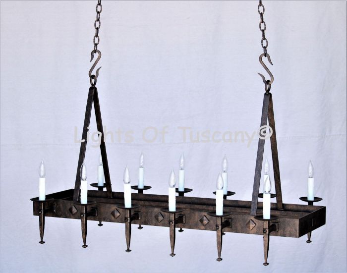 1078-12 Rustic Spanish Iron Linear Chandelier