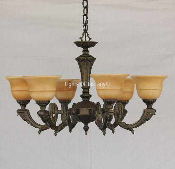 Alabaster-Old World European Solid Brass Casting Chandelier