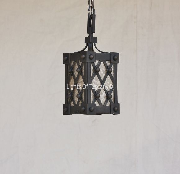Contemporary- Gothic-Spanish style mini pendant. Wrought Iron.