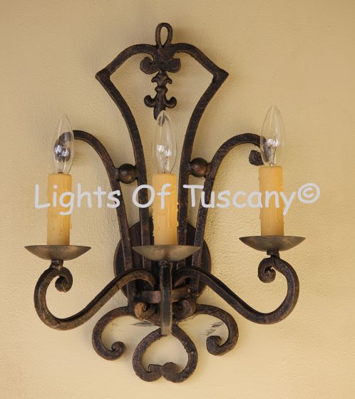 5389-3 Rustic Spanish Tuscan Wrought Iron Wall Sconce