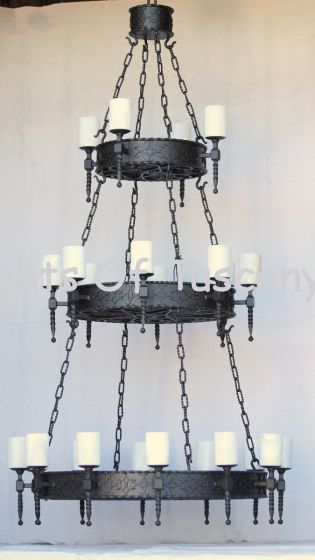 1437-24GL Wrought Iron Large Spanish Style Chandelier 