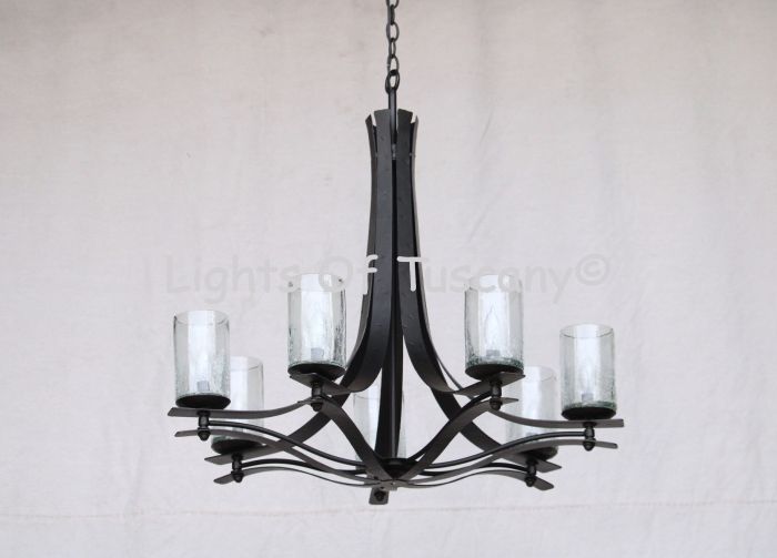 9251-7CYL Contemporary Style Wrought Iron Chandelier