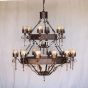 1259-18ONX Gothic Revival Style Wrought Iron 2 Tier Chandelier with Onyx Stone Shades