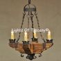 Country Italian-Log Cabin-Tuscan Chandelier-Hand Forged-Wrought Iron- Wood- Pot rack 	