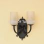5617-2 Mediterranean Style Wrought Iron Double Wall Sconce with glass candles