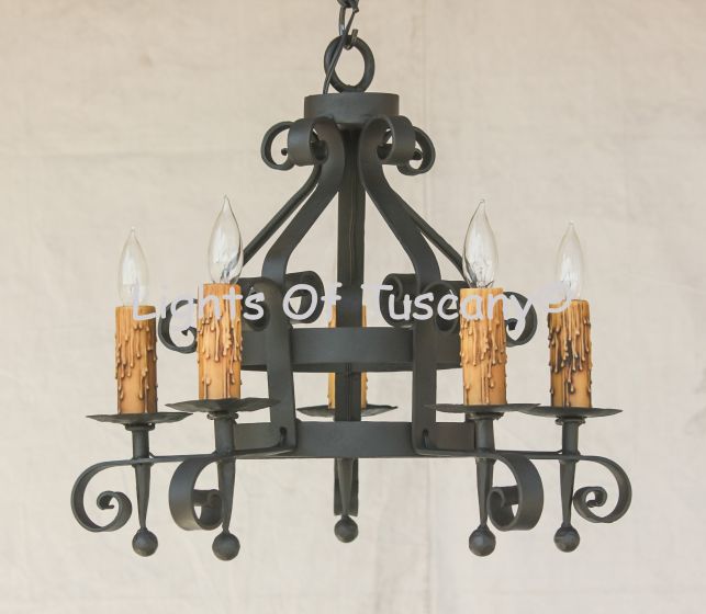 1270-5 Spanish Style Wrought Iron Chandelier Mediterranean Vintage Rustic