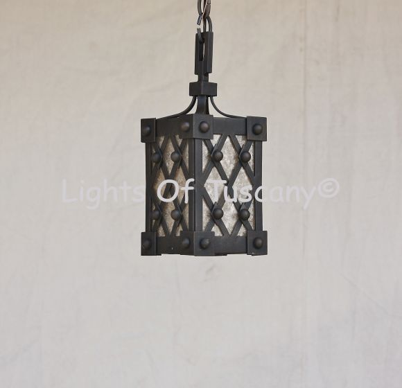 Contemporary- Gothic-Spanish style mini pendant. Wrought Iron.