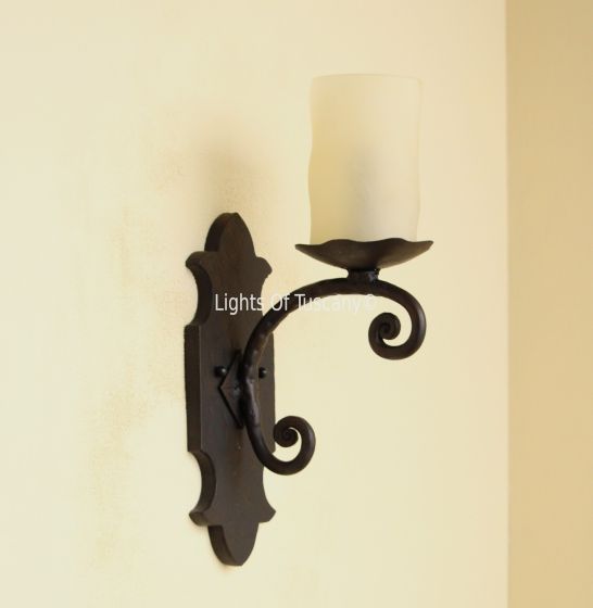 5132-1GLS  Spanish Rustic Style Wrought Iron Wall Light Sconce with Glass Candle
