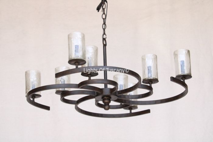 1036-8G Contemporary Wrought Iron Chandelier with Glass Candles