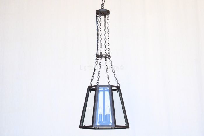 6401-3GL Modern Style Wrought Iron Hanging Lantern Light Clear Glass