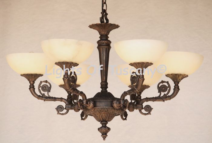4246-6ALB  European Cast Brass Chandelier with Real Stone Shades