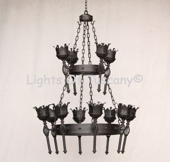 1717-12 Wrought Iron Castle Gothic Style Torch Chandelier