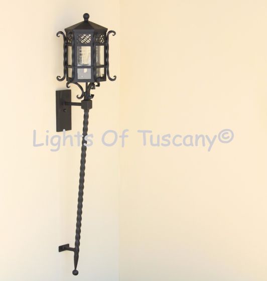 7012-1LG Spanish Santa Barbara Style Long Wrought Iron Torch Lantern Light