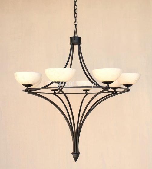 1250-8ONX Contemporary Style Wrought Iron Chandelier with Stone Shades
