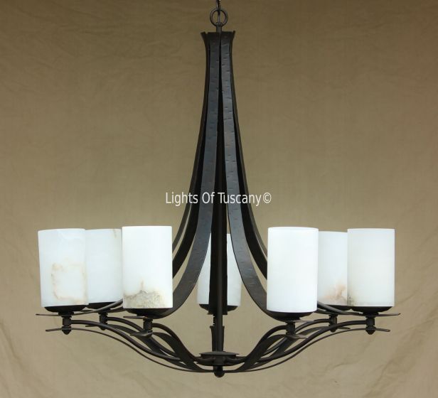 Tuscan Chandelier-Hand Forged-Wrought Iron-Alabaster