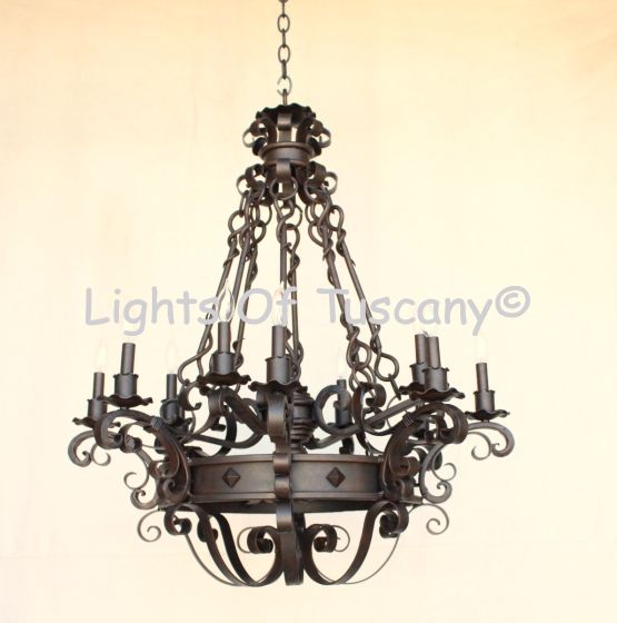 1465-12 Spanish Mediterranean Style Wrought Iron Chandelier