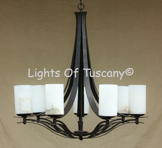Tuscan Chandelier-Hand Forged-Wrought Iron-Alabaster 