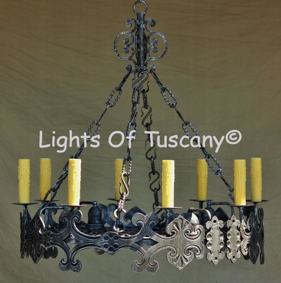 Tuscan-Gothic-Medieval-Castel Chandelier-Hand Forged-Wrought Iron	