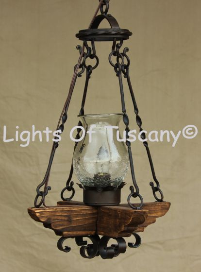 pendant-lighting-hanging-Hand-Forged Wrought Iron-Wood/ Spanish Revival pendant