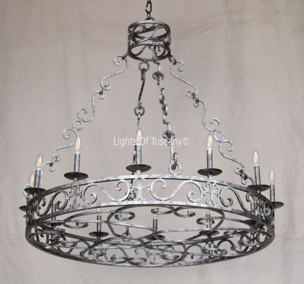 1842-12 Tuscan Mediterranean Style Wrought Iron Scroll Chandelier
