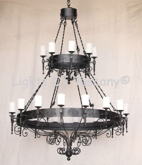 1049-24 Spanish Revival Style 2-Tier Iron Chandelier