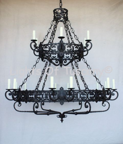 Spanish Style Chandelier, Heavy Wrought Iron Chandelier, Large Chandelier, 2 Tier Chandelier, 2 Level Chandelier, Spanish Revival Chandelier, Mediterranean Style Chandelier, Candelabra Chandelier, Extra Large Chandelier, Great Room Chandelier, Tuscan Chan