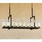 Contemporary Wrought Iron Linear Chandelier with Genuine Alabaster Stone Shades 