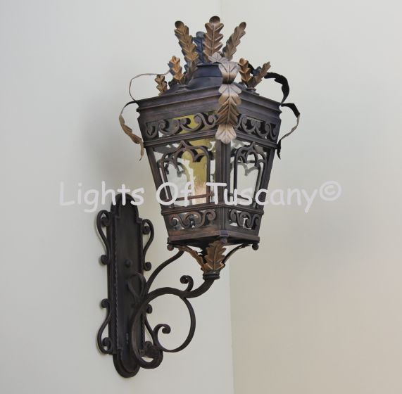 7217-4 Tuscan / Mediterranean Style Outdoor Iron Wall Light with Acanthus Leaves Italian Style Vintage Antique