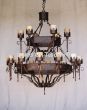 1259-18ONX Gothic Revival Style Wrought Iron 2 Tier Chandelier with Onyx Stone Shades