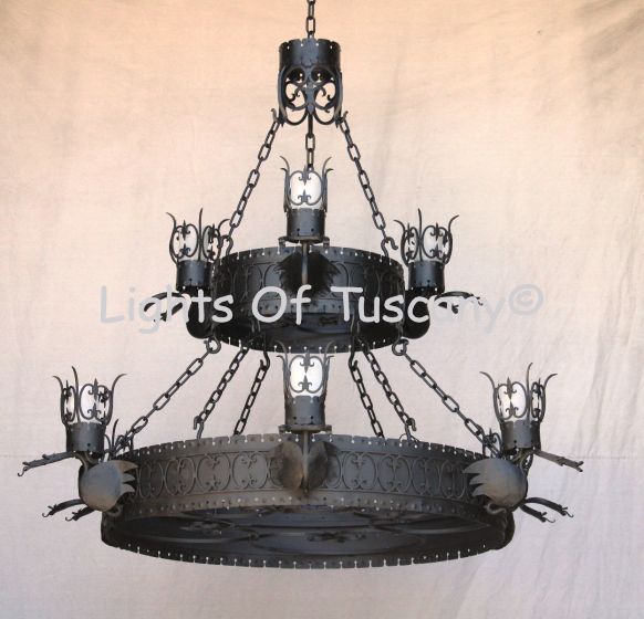 Gothic chandelier, medieval chandelier, castle chandelier, iron chandelier, gothic revival lighting, 2 tier iron chandelier