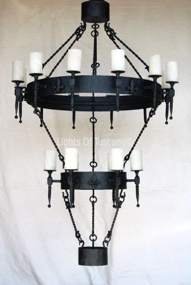 inverted chandelier, wheel chandelier, wrought iron chandelier, Spanish style chandelier, 2 tier chandelier