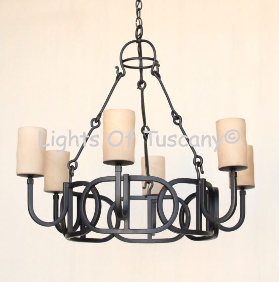 1251-6GL Contemporary Style Wrought Iron Chandelier with Glass Candles