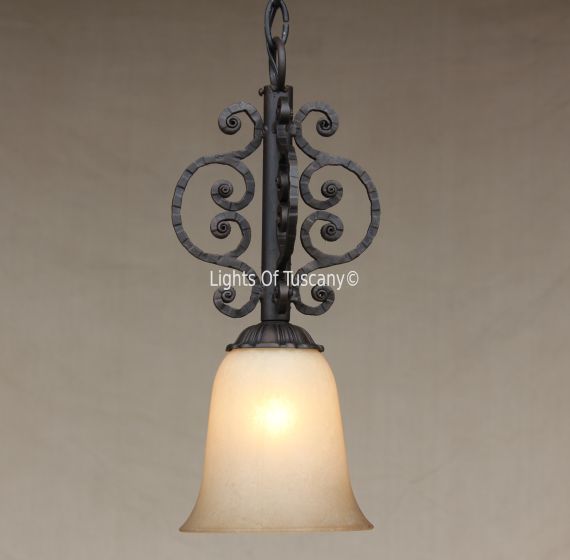 6130-1 Spanish / Mediterranean Style Hanging Mini Pendant Light Wrought Iron Vintage