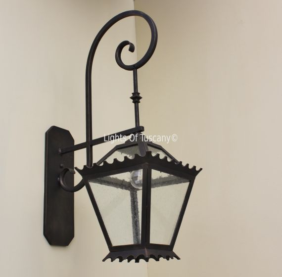 Contemporary-Spanish Wrought Iron Lantern/ Light
