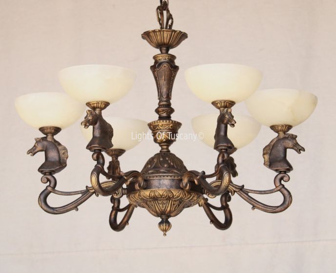 4241-6ALB European Cast Brass Horse Head Chandelier with stone shades