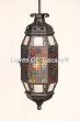 2524-3 Moroccan Style Wrought Iron Hanging Pendant Light with Stained Glass