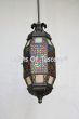 2524-3 Moroccan Style Wrought Iron Hanging Pendant Light with Stained Glass