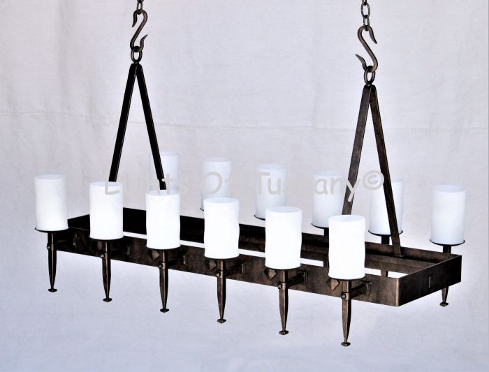 1078-12GL Rustic Spanish Iron Linear Chandelier with Glass Candles