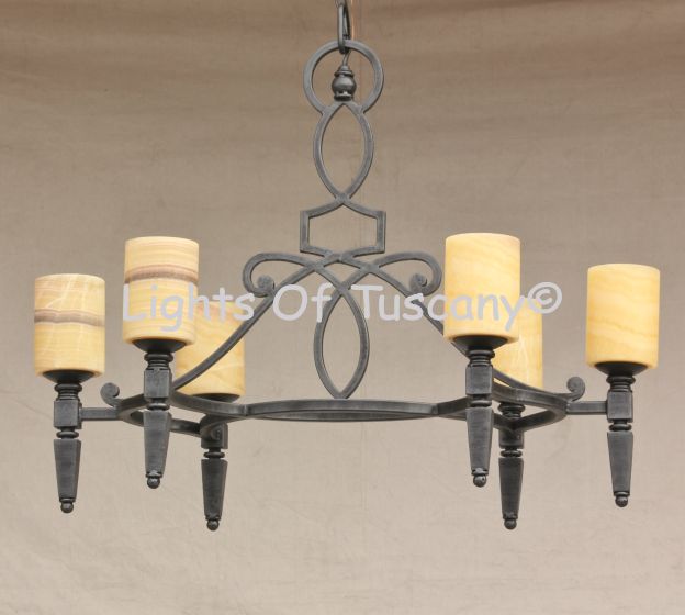 9261-6 Contemporary Wrought Iron Chandelier with Real Onyx 