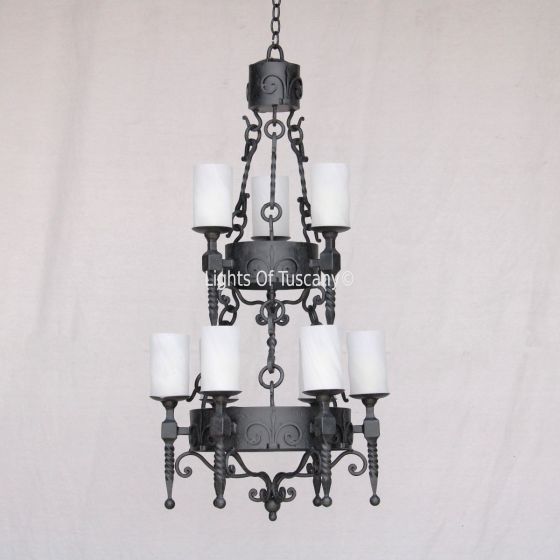 1056-9GL Spanish Style Wrought Iron Chandelier with glass candles