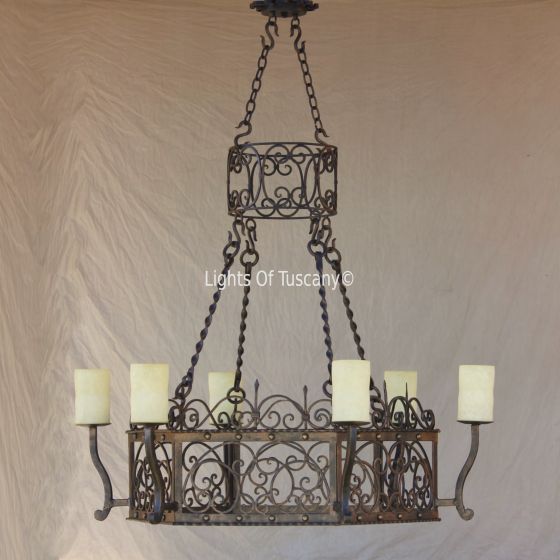 1171-6 Vintage Spanish Style Iron Chandelier