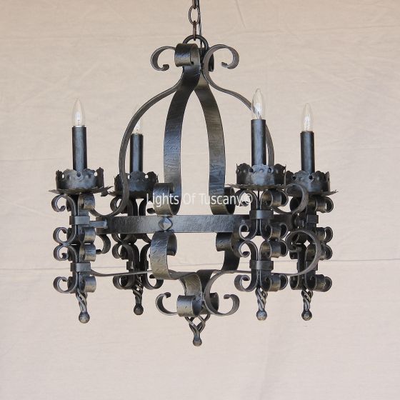 1238-4 Rustic Spanish Revival Style Iron Chandelier Castle Light Medieval Revival