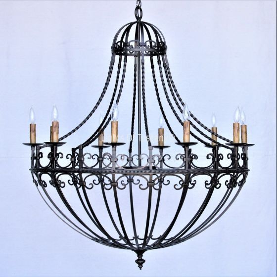 1267-12 Spanish Mediterranean Style Wrought Iron Chandelier
