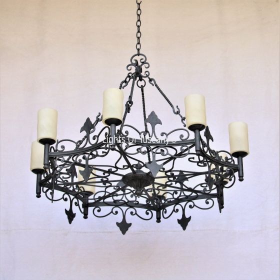 1314-8GL Spanish Revival Iron Chandelier with glass candles