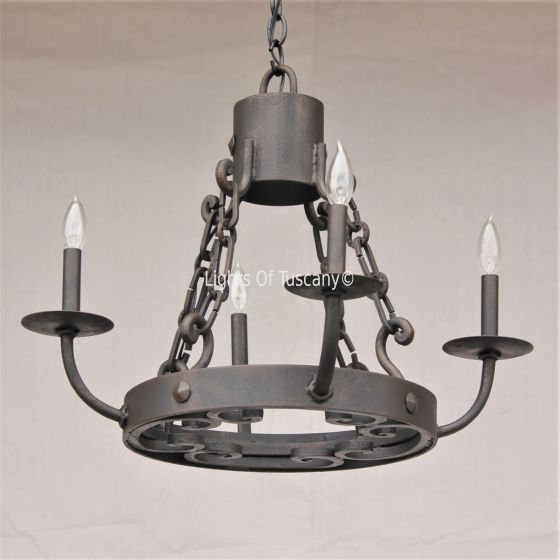 1390-4 Rustic Spanish Style Wrought Iron Chain Chandelier