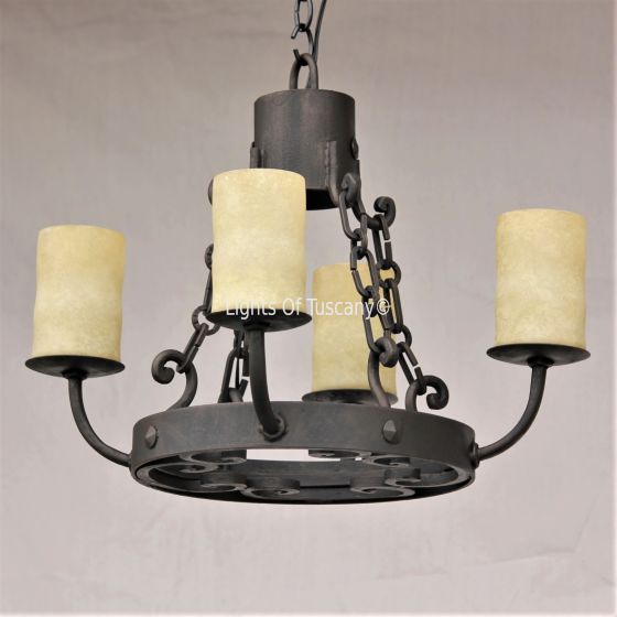 1391-4 Rustic Spanish Style Wrought Iron Chain Chandelier