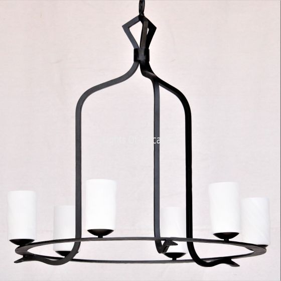 1945-6GL Rustic Spanish Style Wrought Iron Chandelier with glass candles