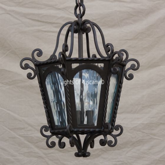 hanging- Lantern-Hand-Forged Wrought Iron-water Glass/ Tuscan lantern