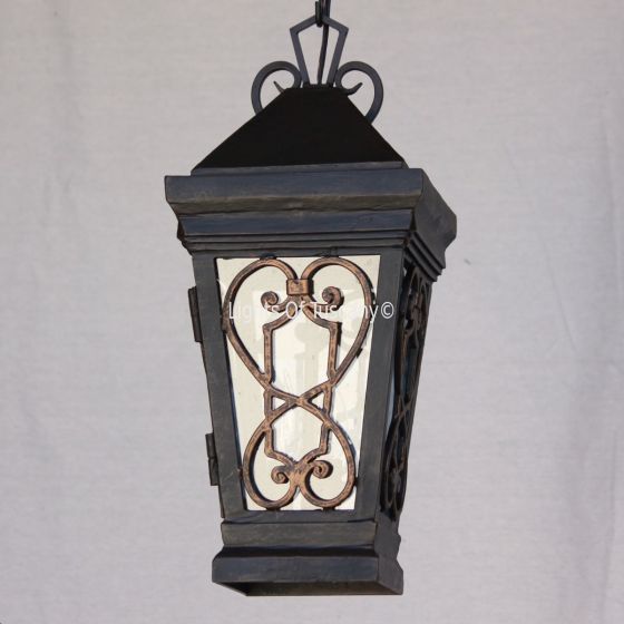 2096-1 Craftsman Colonial Style Wrought Iron Outdoor Hanging Lantern Light